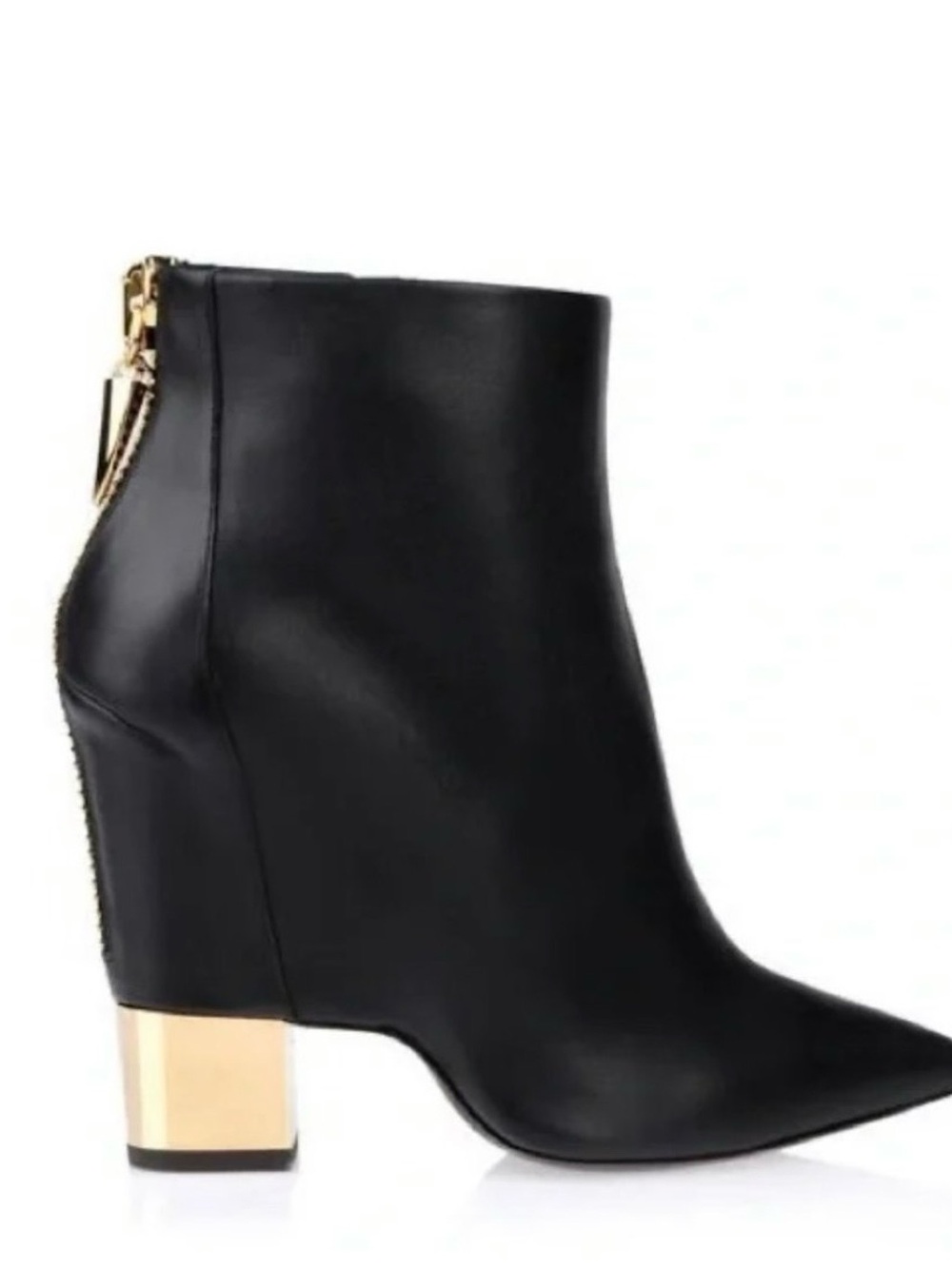 Giuseppe Zanotti Black Leather Ankle Boots with Gold Block Heel. Size 40.5.